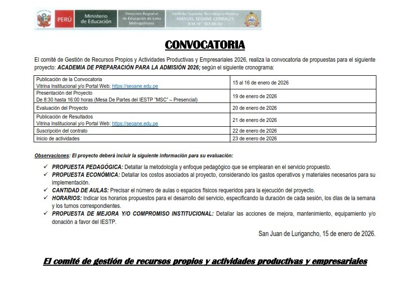 CONVOCATORIA PARA ACADEMIA DE PREPARACIÓN PARA LA ADMISIÓN 2026