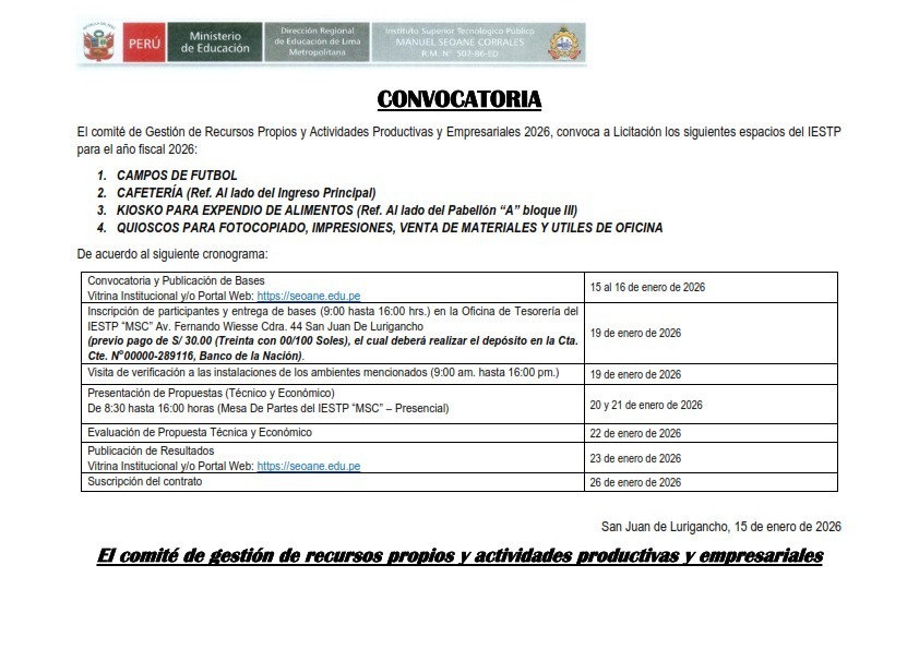 LICITACION DE ESPACIOS Y AMBIENTES PARA PERIODO 2026