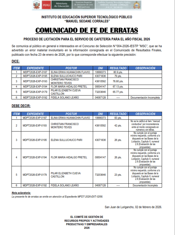 PROCESO DE LICITACIÓN PARA EL SERVICIO DE CAFETERÍA PARA EL AÑO FISCAL 2026