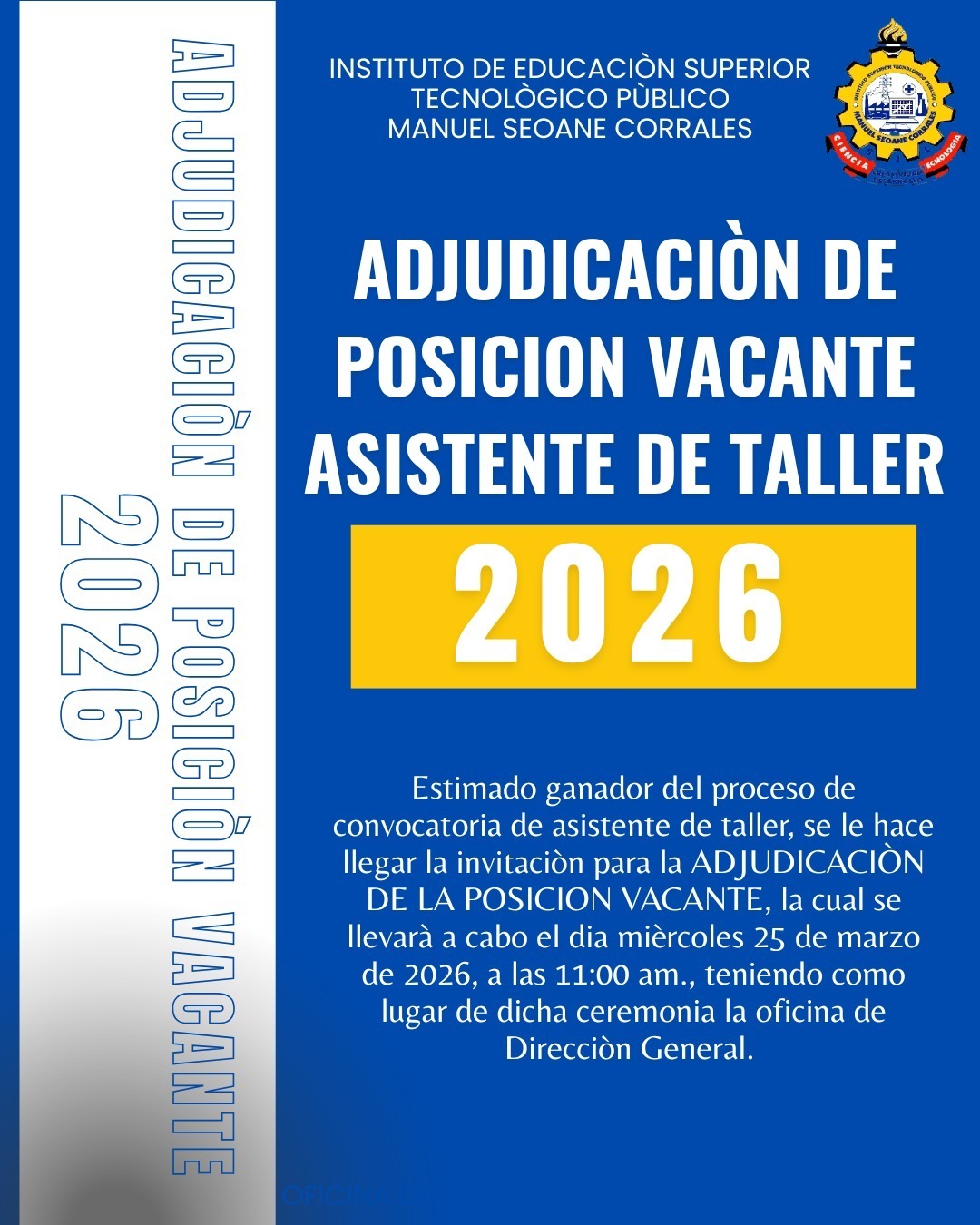 📢 Adjudicación de Posición Vacante 2026